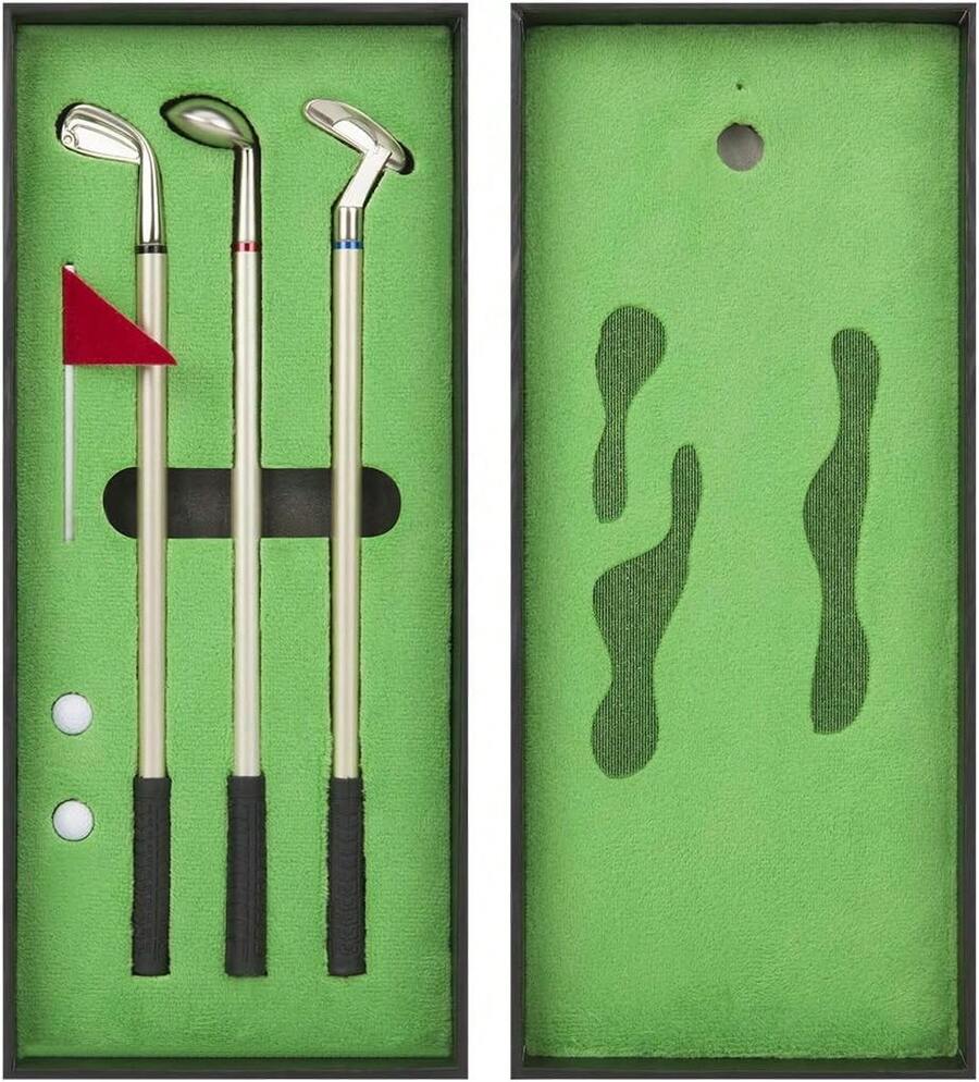 Juego de bolígrafos de golf, mini bolígrafo de pelota de golf, regalo de golf superior con verde, 3 bolígrafos de palos de golf con bolas y bandera - 1 - Ver 1