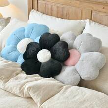 Flower Shaped Pillow, Cute Decorative Throw Pillows With Soft Rabbit Fur For Couch Bed Chair Floor, Christmas Pillow Seating Cushions With Room Décor For Bedroom Living Room(19.6 Inches, Black),19.6Inches,Black - màu đen - Xem 7