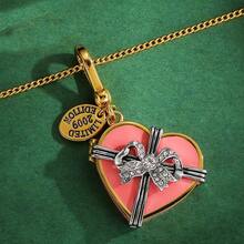 1pc Fashionable Openable Bow Rhinestone Heart Shaped Pendant Necklace With Hand-Painted Heart Gift Box Charm, Suitable For Women's Daily Wear - Bow Gem Heart Box Pendant Necklace - View 4