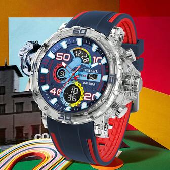  SMAEL Herr Snyggt Armbandsur, Dubbel Tidszon, Lysande Stor Urtavla, Nedräknings-Alarm Kalender Quartzklocka