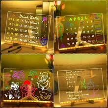 1 pieza Tablero de dibujo con LED alimentado por USB, 7 bolígrafos de colores, resistente a arañazos, borrador ajustable, pizarra de acrílico, libreta, suministros de arte