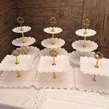 10 Pcs Cake Stand White Plastic Dessert Table Stand Set 4 Pcs 3 Tired Cupcake Display Stands Cookie Tray Rack Serving Tray Cake Display Tower And 6 Pcs Dessert Trays For Wedding Baby Shower Tea Party