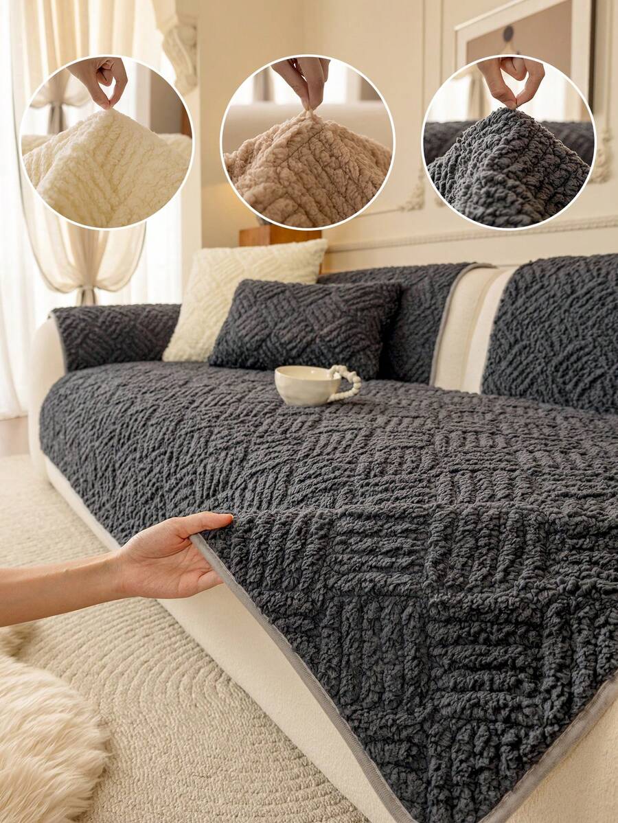 1pc Modern Minimalist Warm Solid Color Plush Sofa Cover, Pet-Friendly, Versatile And Comfortable Sofa Pad, Suitable For Home, Bedroom, Living Room, Office, Home Decor, Fits 1/2/3/4 Seater Sofa - Khaki - View 1