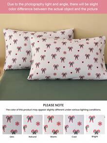 2pcsCandy Cane Bowknot Printed Pillowcases Without Filling, Soft And Breathable, Suitable For Daily Living Room Bedroom Sofa Home Decor, Car Pillow Cover, Machine Washable. For Home Bedding And School Bedding Dorm Essentials, Oeko-Tex Certified