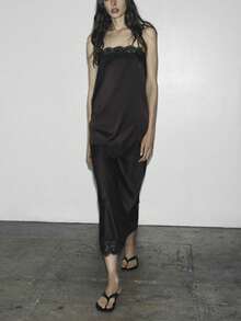 Women Y2k Lace Camisole Top Satin Square Neck Side Split Cami Silk Sleeveless Spaghetti Strap Loose Going Out Tank Backless Nightgown Sleepwear Sliky Short Wedding Nightgown,Party Streetwear,Rave Outfit,Club Outfits,Beach Vacation Outfits,Spring Break Outfits,Valentines Clothes,St Pattys Day Outfit,Easter Outfit - 紅棕色 - 查看 7