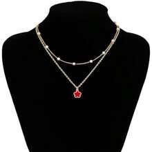 Collar en Capas para Mujer, Collar Colgante Flores, Cadena Clavícula de Perlas Blancas, Hip-Hop con Personalidad Punk, Collar Ajustable, Joyería Moda, Regalo Joyería Cumpleaños para Mujeres(Rojo) - Multicolor - Ver 8