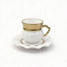 Kürbis-förmiges Keramik Tassen & Untertassen Set, handgemalt in Gold, Silber und verschiedenen Farben, gesund zum Trinken von Wasser und Kaffee, Keramik Tasse & Untertasse, Heim-Dekoration Kaffeetasse, Keramik Wassertasse für Partys und als Geschenk - Verschiedenfarbig - Übersicht 14