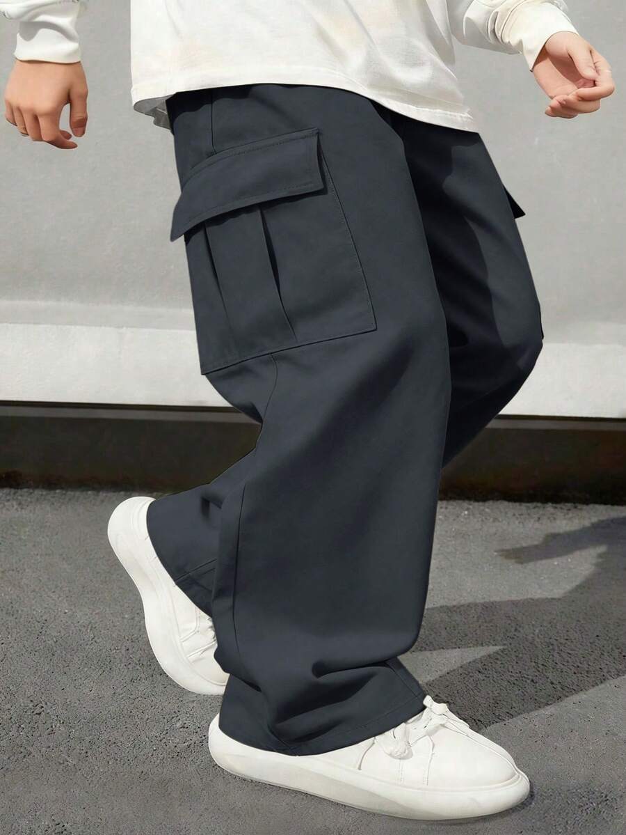 1pc Young BoyAll-Match Solid Color Comfortable Simple Versatile Cargo Pants - Grey - View 1