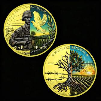 1 st 2024 Krig och fred gyllene silverpläterade minnesmynt ruiner och regenerering metallmedaljer utmaningsmynt samling gåvor