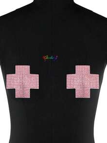 Sexy Nipple Patch Chest Chain Accessory, Nightclub Party Nipple Patch Cross Sexy Chest Decoration Body Chain Full Of Diamonds Geometric Rhinestone Chest Patch Non Piercing