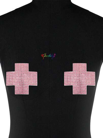 Sexy Nipple Patch Chest Chain Accessory, Nightclub Party Nipple Patch Cross Sexy Chest Decoration Body Chain Full Of Diamonds Geometric Rhinestone Chest Patch Non Piercing