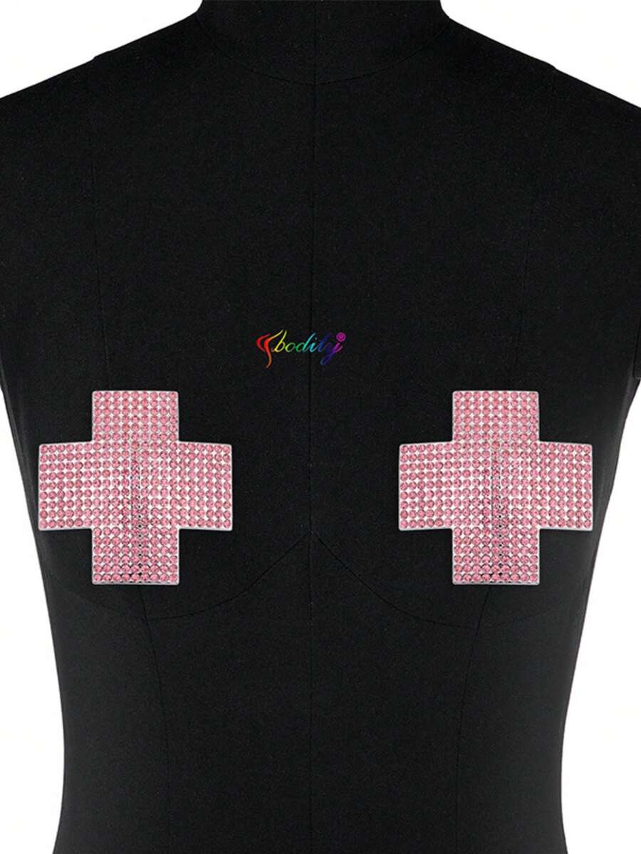Sexy Nipple Patch Chest Chain Accessory, Nightclub Party Nipple Patch Cross Sexy Chest Decoration Body Chain Full Of Diamonds Geometric Rhinestone Chest Patch Non Piercing