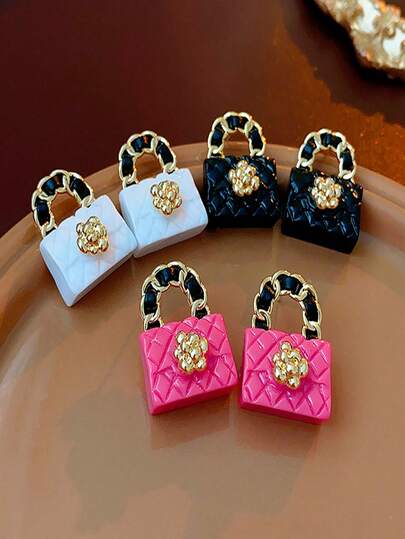 1 Pair Fashionable Floral Handbag Earrings, Delicate & Elegant Vintage French Style Luxury Earrings, Suitable For Daily, Party, Celebration, Birthday Gift