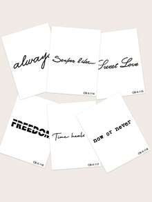 CAT QUEEN ART 6PCS Herbal Juice Semi-Permanent Tattoo Stickers, Minimalist Line English Phrase Design, 14-Day Fade-Resistant DIY Temporary Tattoos For Wrist, Shoulder, Neck, Collarbone, Daily Wear, Party, Holiday Gift - Blue - View 3