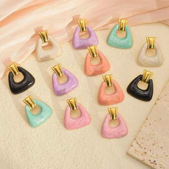 2件套优雅复古白色几何造型耳环，简约设计，适合日常佩戴，耳钉和吊坠款式，女士耳环。