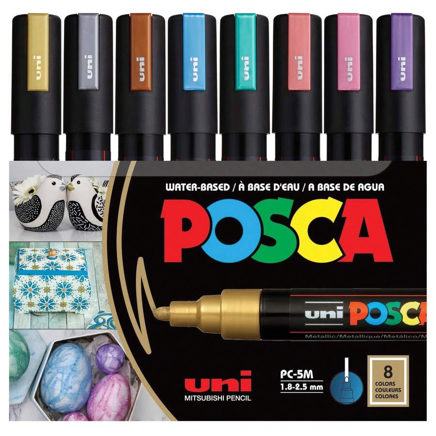 URO Juego de rotuladores P osca, 8 rotuladores de pintura medianos 5M, tonos metálicos: dorado, plateado, bronce, azul, verde, rojo, rosa y violeta. - Multicolor - Ver 1