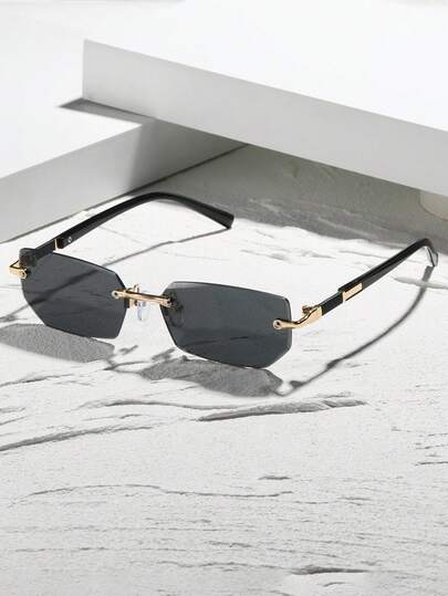 1副男士塑料金属小无框多色复古太阳镜，基础款时尚眼镜，适合户外旅行度假、派对装饰、热带海滩度假、日常休闲、节日礼物、外出装扮，适合所有脸型，时尚配饰