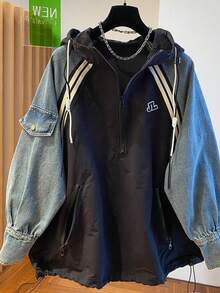 Plus Size Denim Jackets - 黑色 - 查看 3