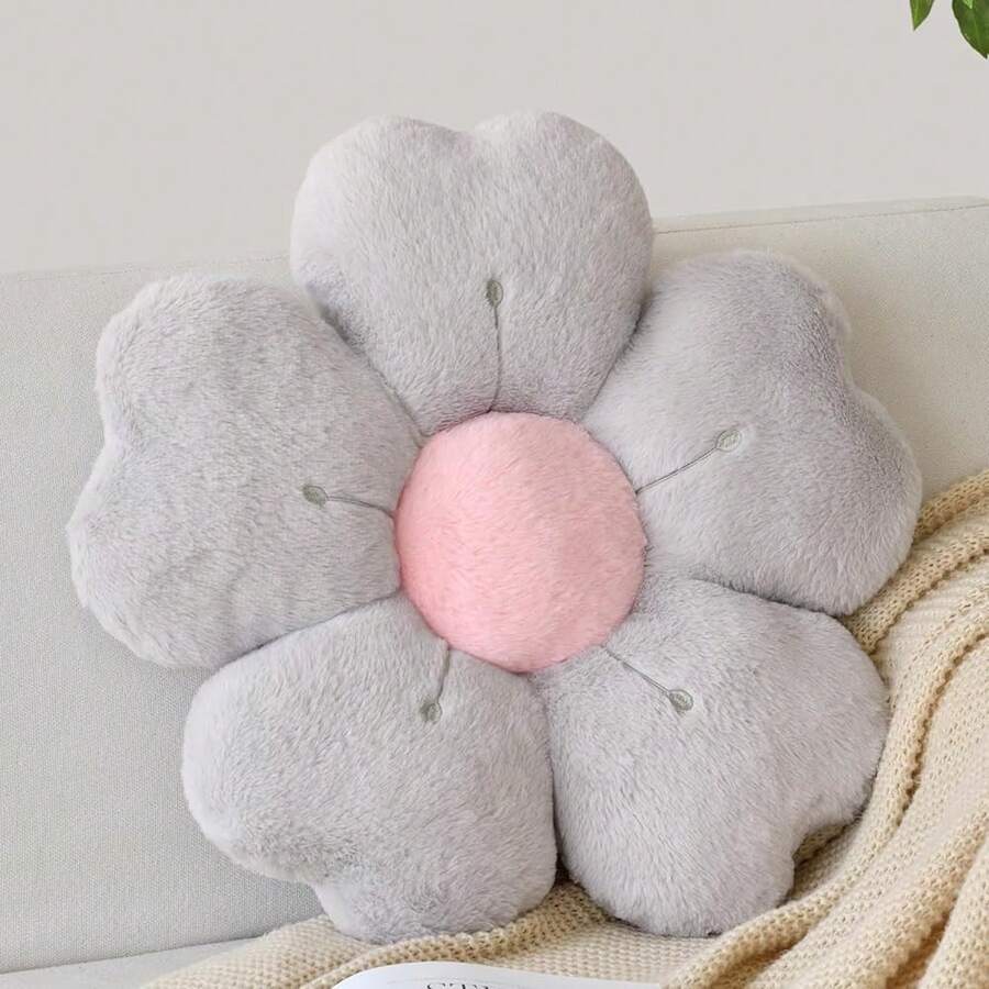 Flower Shaped Pillow, Cute Decorative Throw Pillows With Soft Rabbit Fur For Couch Bed Chair Floor, Christmas Pillow Seating Cushions With Room Décor For Bedroom Living Room(14.9 Inches, Silver),14.9Inches,Silver - 銀色 - 查看 1