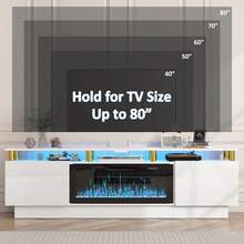 [2 Packages]80" Modern Fireplace TV Stand With 36" Electric Fireplace For TVs Up To 80",Stainless Steel Pipe, Luxury LED-Lit Entertainment Center With High-Gloss Grey Cabinet, Perfect For Living Room, Halloween Decor - 查看 3