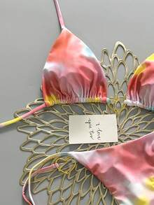 2pcs Bohemian Tie-Dye Leopard Print & Star Pattern Casual Elegant Sexy Bikini Swimsuit, Braided Trim, Suitable For Beach Vacation, Spring/Summer