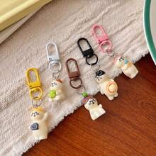 5pcs Japanese Style Playful Cat Keychains, Cartoon Animal Resin Decor Accessories, Durable Keyring With Lobster Clasp, Decorative Birthday Gift Keychain Set For Bags And Car Keys - Multicolor - View 5