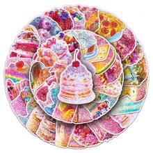 50张全息食物贴纸，可爱闪光甜点蛋糕冰淇淋糖果剪贴簿美学贴纸套装，闪亮派对礼品乙烯基防水贴纸，适用于水瓶、电脑、笔记本电脑、手机、行李箱、笔记本、冰箱 - 彩色 - 查看 9