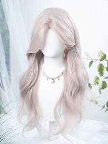 alicegarden 1顶合成耐热假发，黑棕色卷发带刘海，长24英尺，纤维材质，适合日常佩戴，仿真度高。 - 淺粉色 - 查看 5