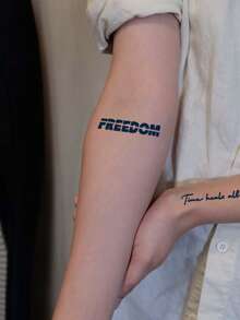 CAT QUEEN ART 6PCS Herbal Juice Semi-Permanent Tattoo Stickers, Minimalist Line English Phrase Design, 14-Day Fade-Resistant DIY Temporary Tattoos For Wrist, Shoulder, Neck, Collarbone, Daily Wear, Party, Holiday Gift - Blue - View 7