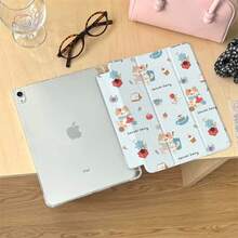 Pro 2024 11 Inch 2025 5/4 10. 9 10/8/9 9. 10. 2/10. 5 6/5 Cover With P Holder Korean Cute Cases. Accessories. Merry & Happy New Year 2026 Aesthetic Festive Red Floral Print Shockproof Tablet With Pencil Slot Stand Function Scratch-Resistant Protective Cover - 白色 - 查看 3