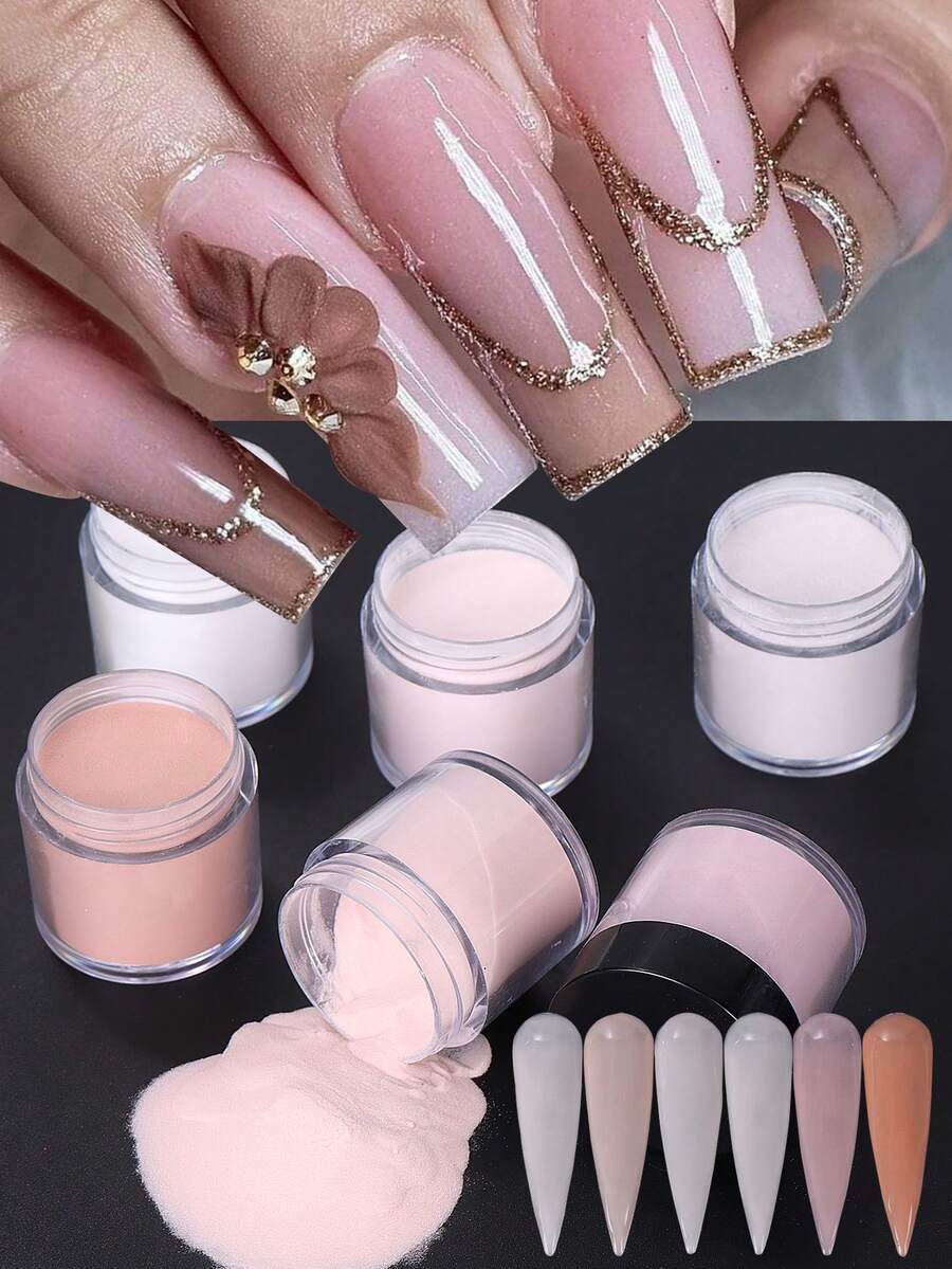 6 Bottle Professional Acrylic Powder For Nail Art 3 In 1 Nude Pink Acrylic Nail Powder Extension/Carving/Dipping Nails Art Dust DIY Nail Art Designs Manicure Tools - Multicolor - View 1