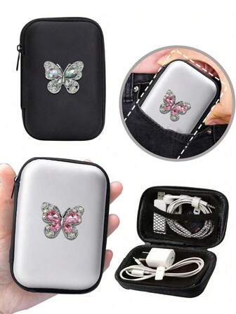 1pc Portable CCD Camera Protective Case With Elegant Butterfly Accessory, Compact Design, Waterproof Material, Waterproof, Lightweight, High Capacity, Ideal Portable Accessory For Outdoor Photography Enthusiasts And Travelers; Charger Storage Bag Included.