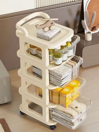 Carrito de almacenamiento blanco de 3 niveles | Material de plástico resistente + Ruedas giratorias de 360° | Unidad de estantería pequeña, gabinete de almacenamiento de bocadillos para el hogar, estantería móvil con ruedas, gabinete de almacenamiento de bocadillos y varios | Almacenamiento multiescenario para cocina/baño/dormitorio, organizador de bandejas y cestas que ahorra espacio