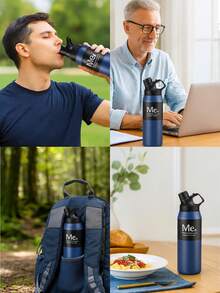 Botella térmica de acero inoxidable 950 ml con tapa deportiva giratoria, doble pared aislante, mantiene bebidas frías y calientes 6 horas, diseño antiderrames, libre de BPA, ideal para oficina, gimnasio, viajes y uso diario - Morado - Ver 9