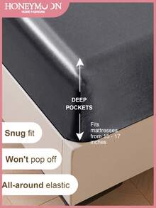 1pc Premium Silky Satin Fitted Sheet, Fits Mattress Depth 15-17 Inches, Soft & Breathable, Wrinkle-Resistant, Luxury Hotel Style, Full Wrap-Around Elastic Band, Deep Pocket, Suitable For Twin, Full, Queen, King Beds, Oeko-Tex Certified, Dark Grey