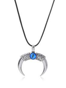 1pc Devil's Eye Necklace, European & American Punk Style Ox Horn Alloy Pendant Necklace, Unisex Choker - Multicolor - View 5