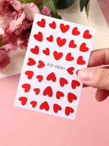 2 piezas Calcomanías de uñas con forma de corazón rojo - Decoraciones de uñas de San Valentín con diseño de corazón, autoadhesivas, aptas para uñas de San Valentín - Rojo - Ver 5