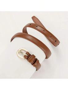 1/3 Solid Color Casual PU Leather Belt, Slim Fit Design, Suitable For Women, All Seasons, Summer, Autumn, Autumn, Halloween  Polyurethane(PU) - 棕色 - 查看 2