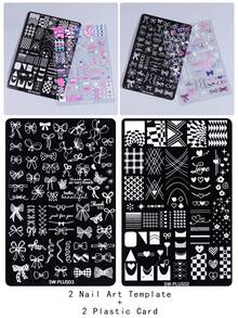 1/2pcs Love Nail Template, Sweet And Elegant Love, Bow, French Line Design Nail Template Diy Nail Design, Easy To Use Nail Transfer Template High Quality Mold - Silver - View 13