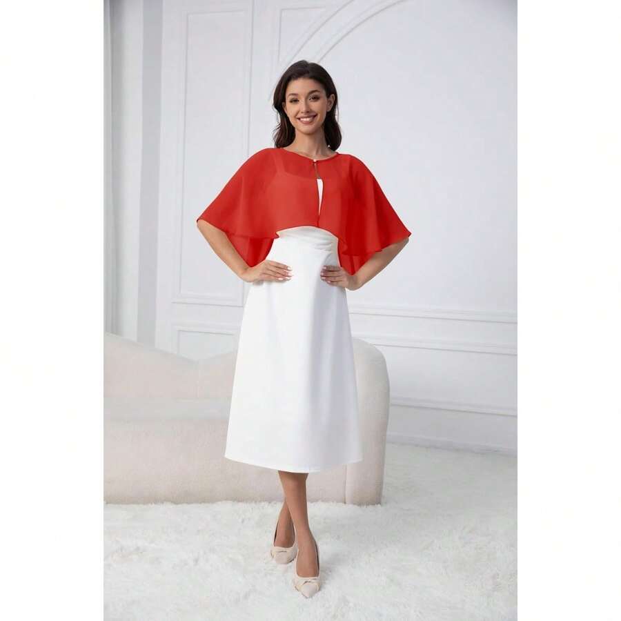 Chiffon Shawl Wraps Shrug For Evening Dress Wedding Cape Cover Up - 紅色 - 查看 1
