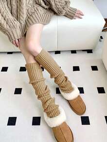 6 pares de calentadores de piernas cómodos para mujer, de punto a rayas verticales, dulces y sencillos, versátiles calentadores de piernas - Multicolor - Ver 5