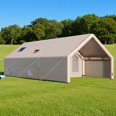 Canvas Bell Yurt Tents & Inflatable Tent For Camping, Waterproof Glamping Tent With Stove Jack, Breathable Mesh & Snowproofing Design, Spacious 4-Season Family Shelter For Outdoor Camping And Parties