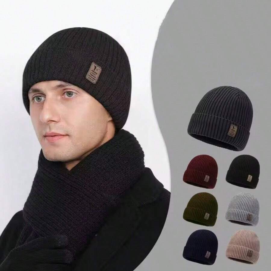 Men's Winter Thermal-Lined Hat, Men's Warm Thick Knitted Wool Hat, Outdoor Cycling Balaclava, Cold-Proof Ear Protection Cap - Multicolor - View 1