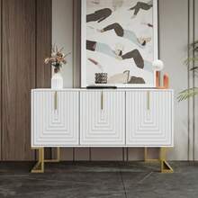 Modern 3-Door Sideboard With Adjustable Shelves, U-Shaped Cabinet Doors, Metal Handles, And A Base For The Dining Room And Kitchen (Navy Blue) - White + MDF - View 6