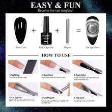 MIZHSE 9D Cat Eye Gel Nail Polish, Silver Magnetic Gel Polish With Magnet Stick, Magic Shimmer Galaxy Effect Holographic Glitter Silky Cat Eye Nail Polish Soak Off Nail Art Salon Manicure DIY At Home - ColorI - 查看 7
