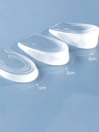 2 piezas Plantillas transparentes de silicona para aumentar la altura, estilo de media plantilla, unisex, elevadores de talón elásticos, almohadillas para zapatos, cojines para tacones de botas, previenen la fatiga de los pies durante los deportes