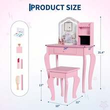 Rosa Tocador Infantil con Espejo Iluminado Taburete y Juego de Maquillaje para Niñas 3-8 Años - Rosa - Ver 5