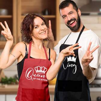 Delantal de cocina para parejas enamoradas para el Día de San Valentín, para dos personas, hombres y mujeres, de poliéster, regalo de cocina para él y ella, hornear, actividades al aire libre, limpieza familiar, chef, barbacoa, parrilla, restaurante