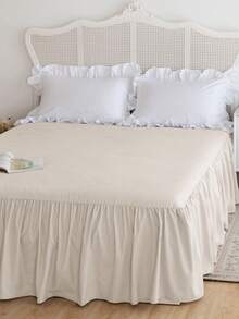 1件床裙，床上用品，柔软透气的床单，荷叶边下摆和松紧带设计，舒适睡眠，轻盈优雅，如云朵般柔软的质地，适用于单人床、双人床、大号床、特大号床，可机洗，公主风房间装饰