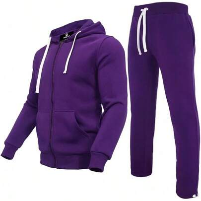 Men's Track Suit Set 2 Pieces, Thick Fleece Hoodie Sweatsuit, Casual Winter Warm Outfit